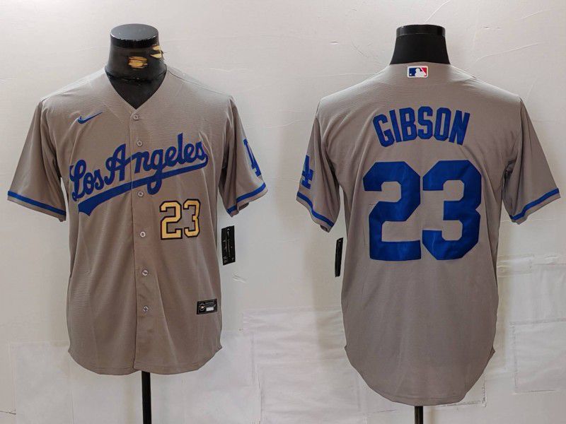 Men Los Angeles Dodgers #23 Gibson Grey Nike Game 2024 MLB Jersey style 2